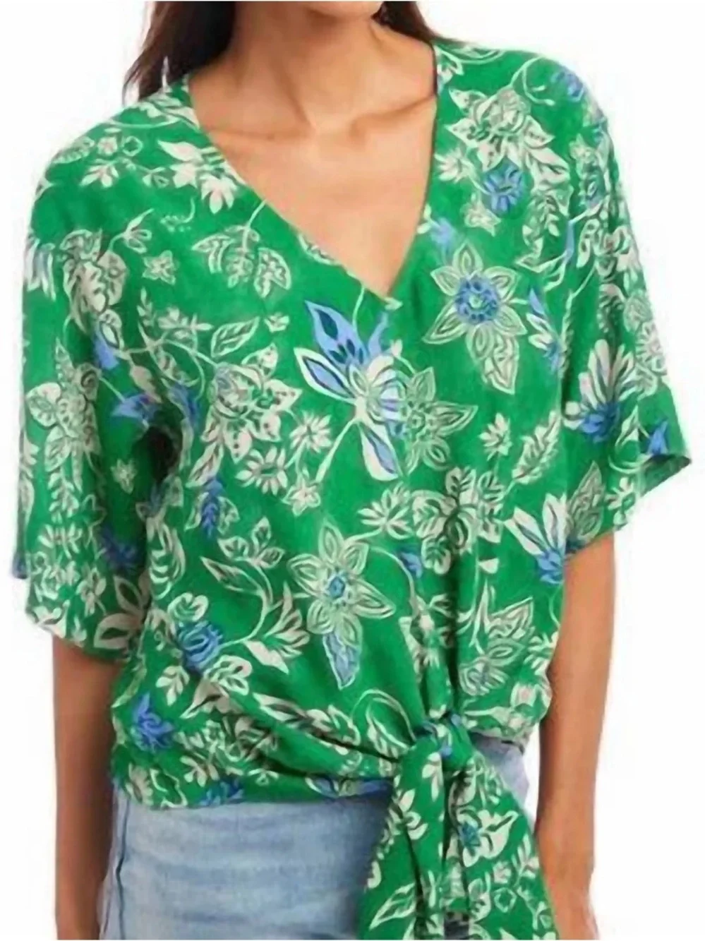 Karen Kane Floral Flutter Sleeve Tie-Front Top Size XL NWT